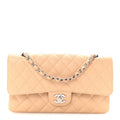 Caviar Quilted Medium Double Flap Beige