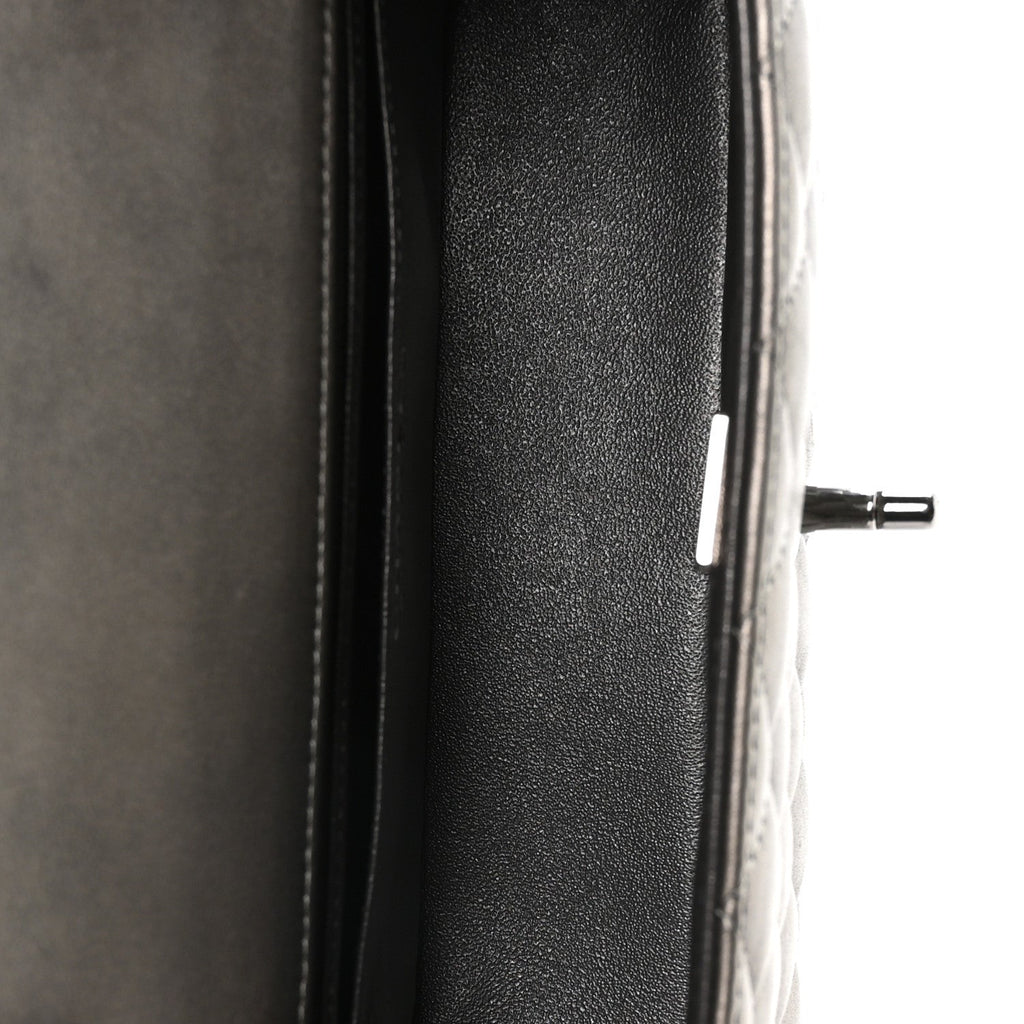 Metallic Lambskin Quilted Mini Rectangular Flap Silver