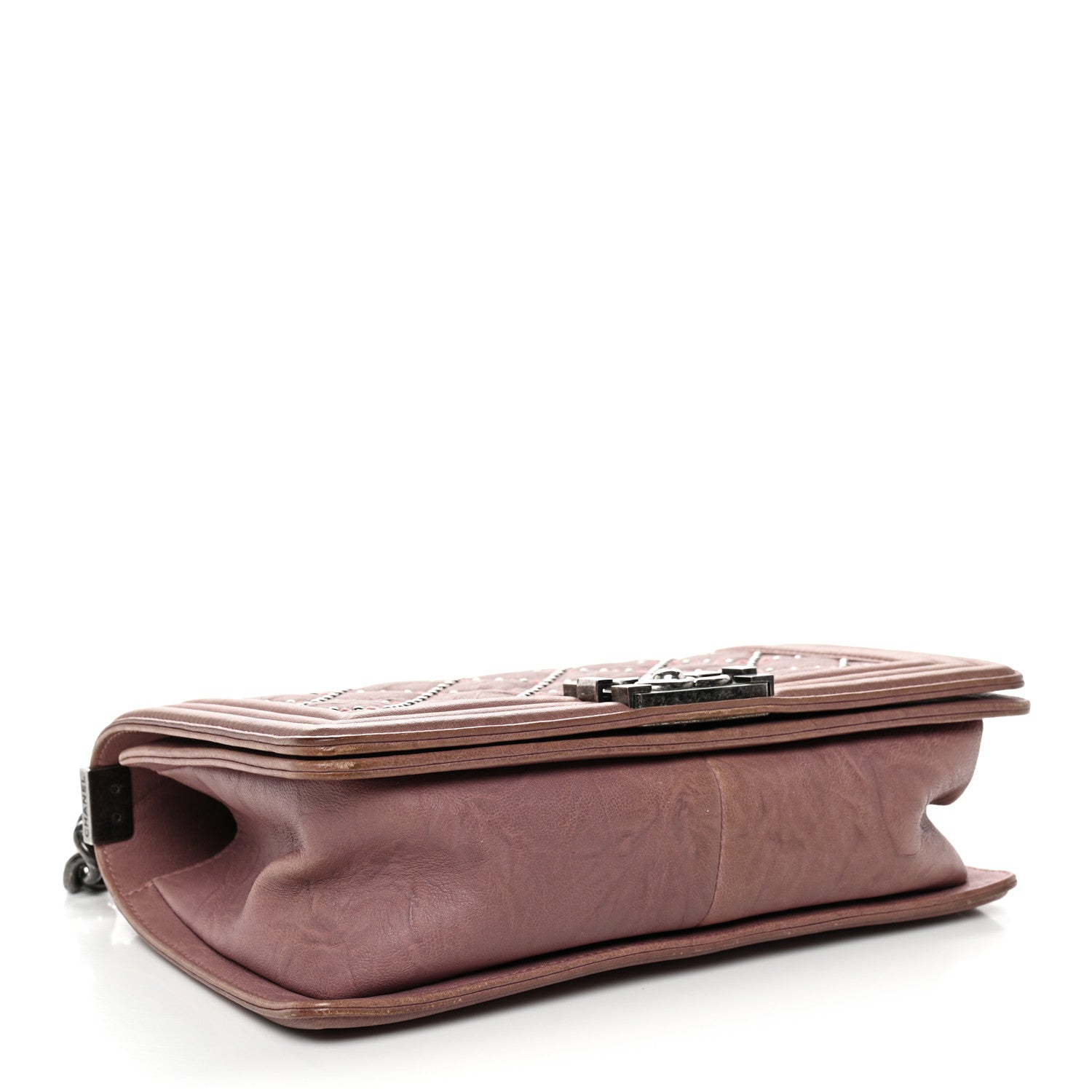 Crumpled Lambskin Medium Studded Boy Flap Pink