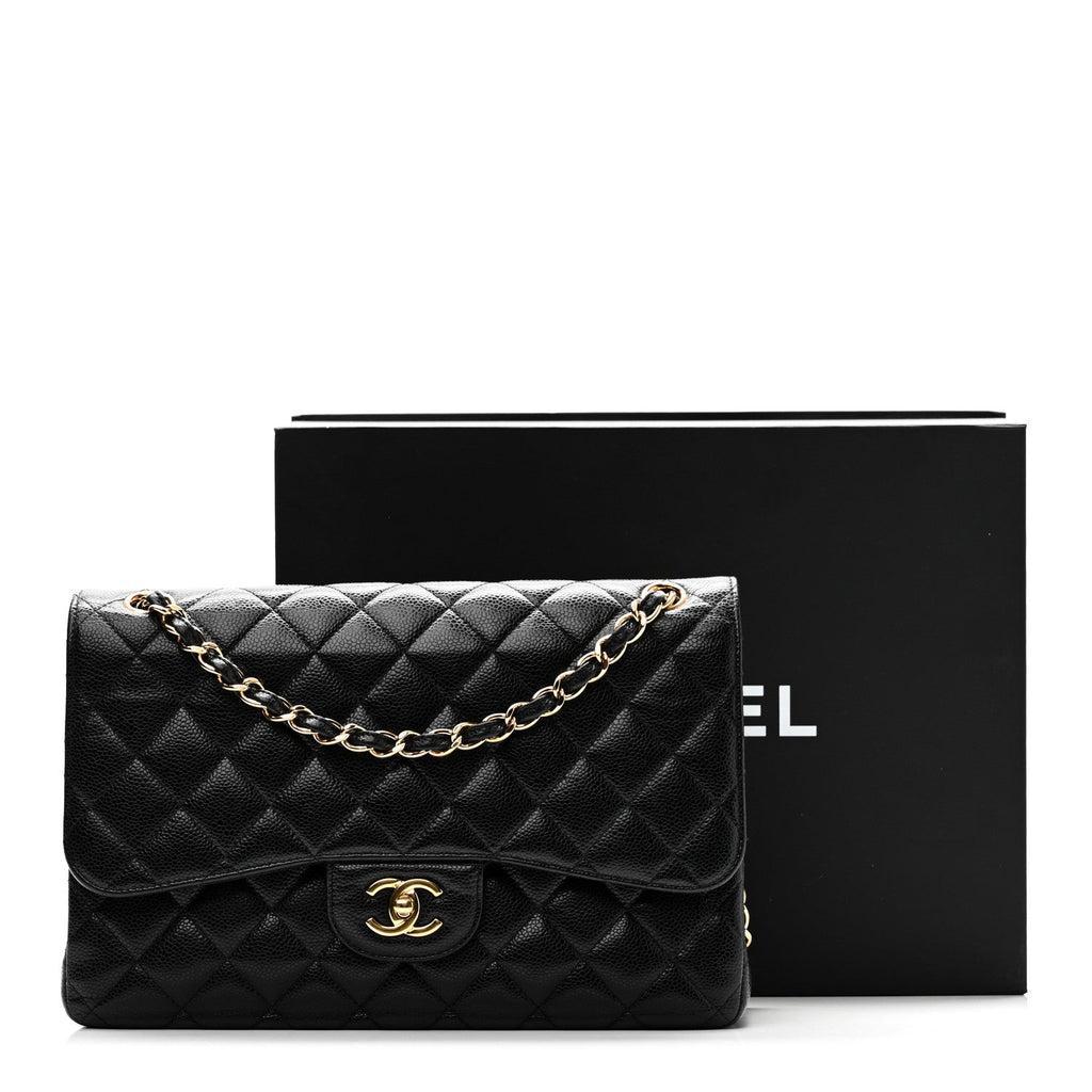 Caviar Quilted Jumbo Double Flap Black