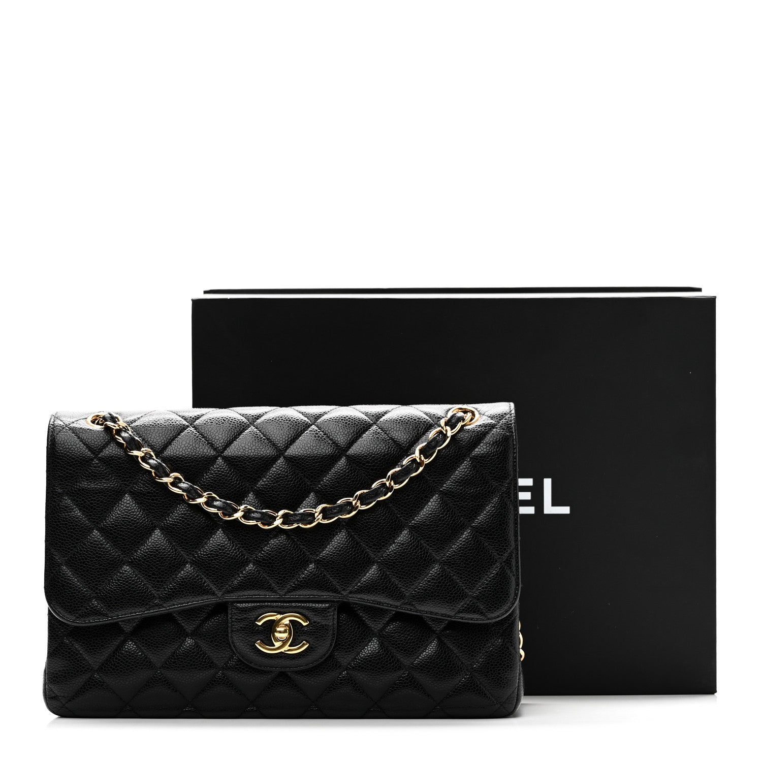 Caviar Quilted Jumbo Double Flap Black