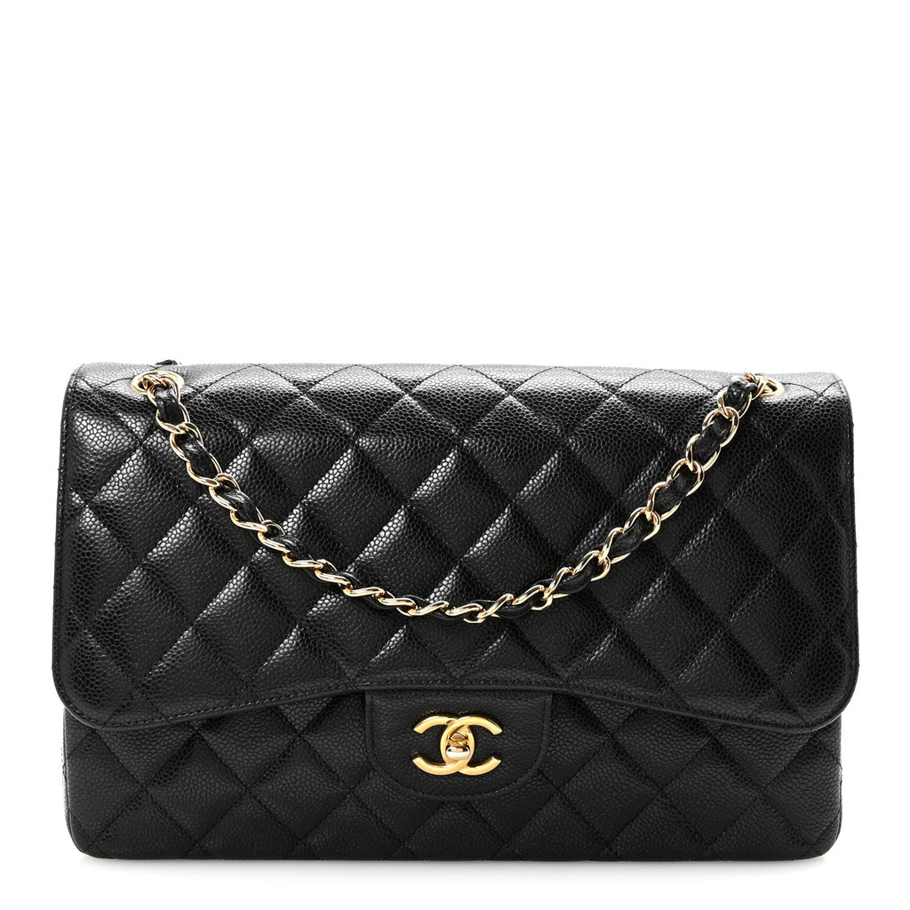 Caviar Quilted Jumbo Double Flap Black