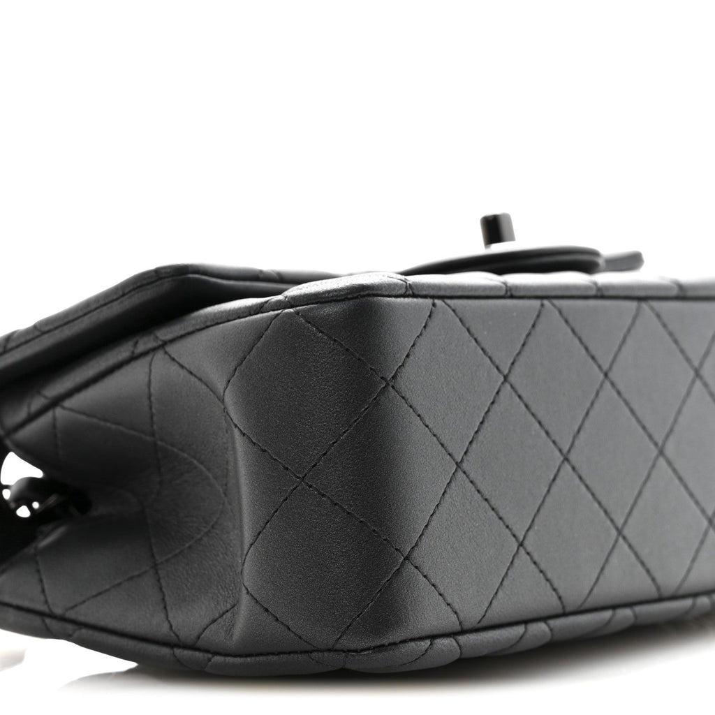 Pearly Lambskin Quilted Mini Rectangular Flap So Black