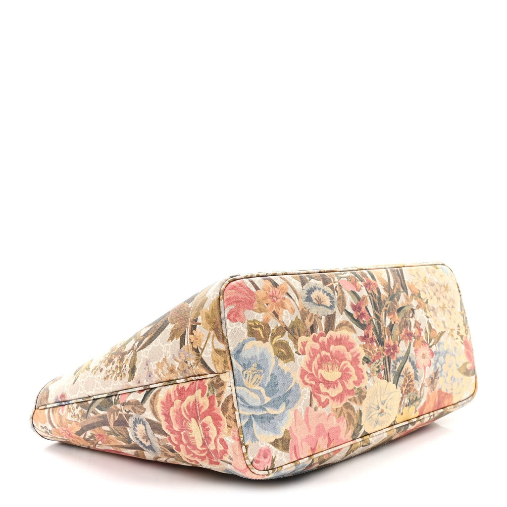 GG Supreme Monogram Water Flora Web Large Ophidia Tote Beige White Multicolor