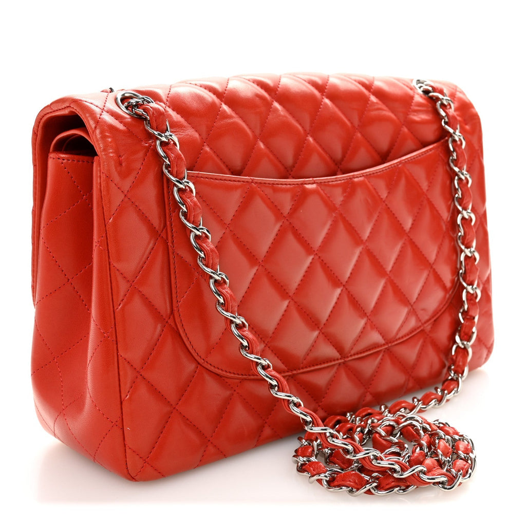 Lambskin Quilted Jumbo Double Flap Red