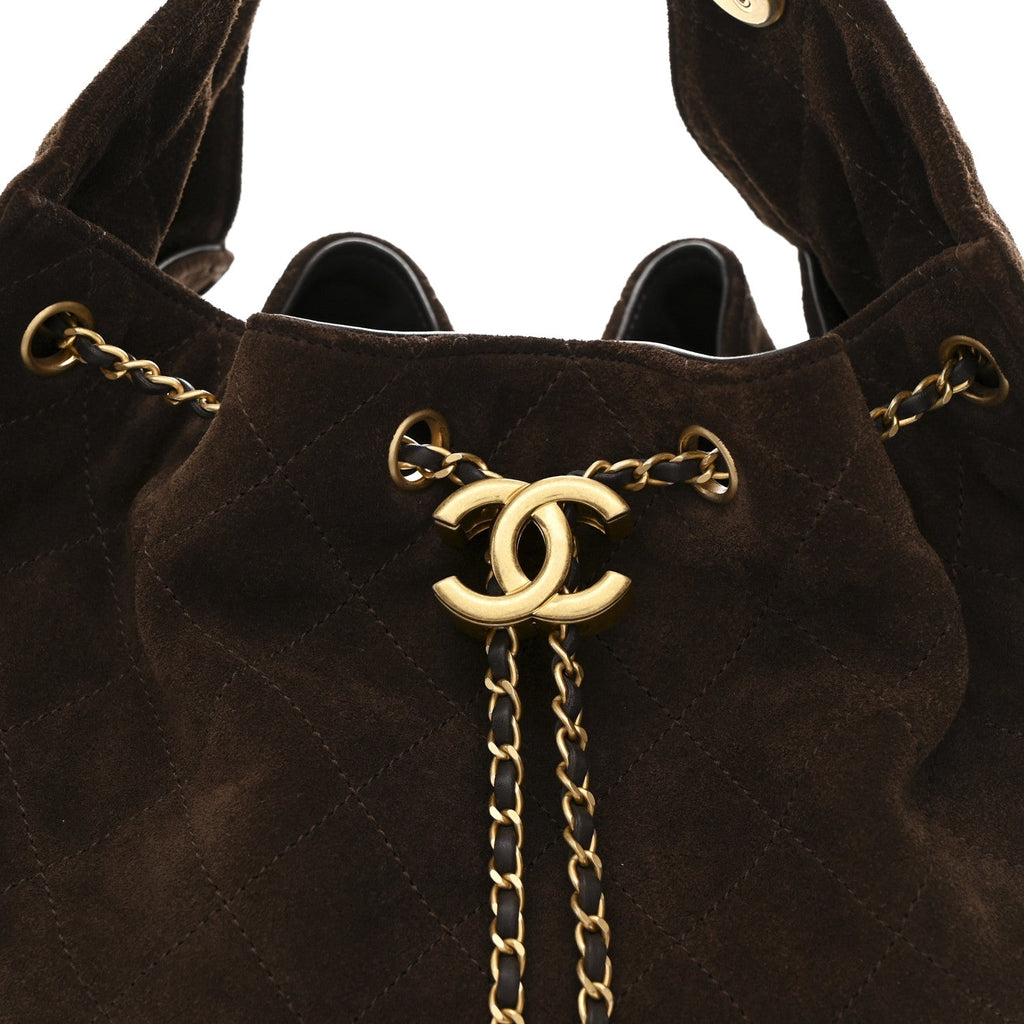 Suede Quilted Medium Chanel 25 Handbag Dark Brown