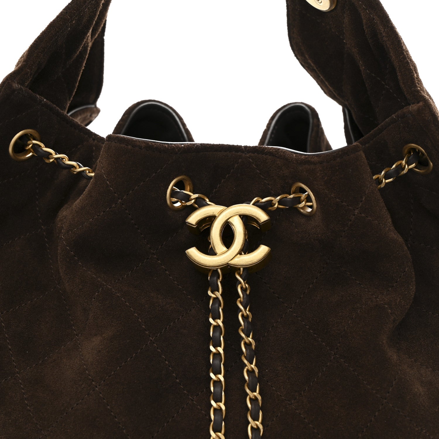 Suede Quilted Medium Chanel 25 Handbag Dark Brown