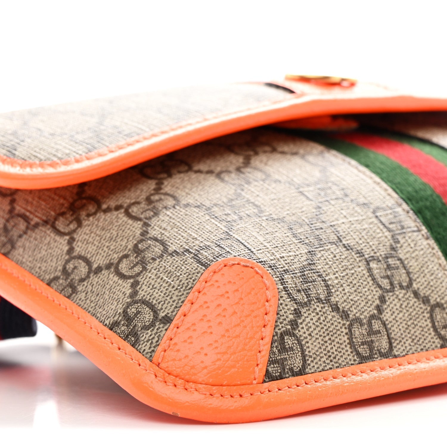 GG Supreme Monogram Web Small Ophidia Belt Bag Beige Ebony Orange Fluo