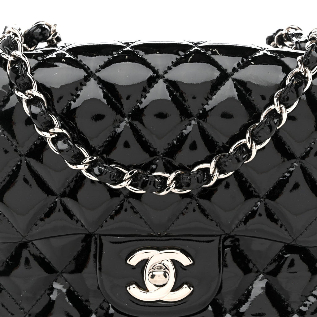 Patent Calfskin Quilted Mini Square Flap Black