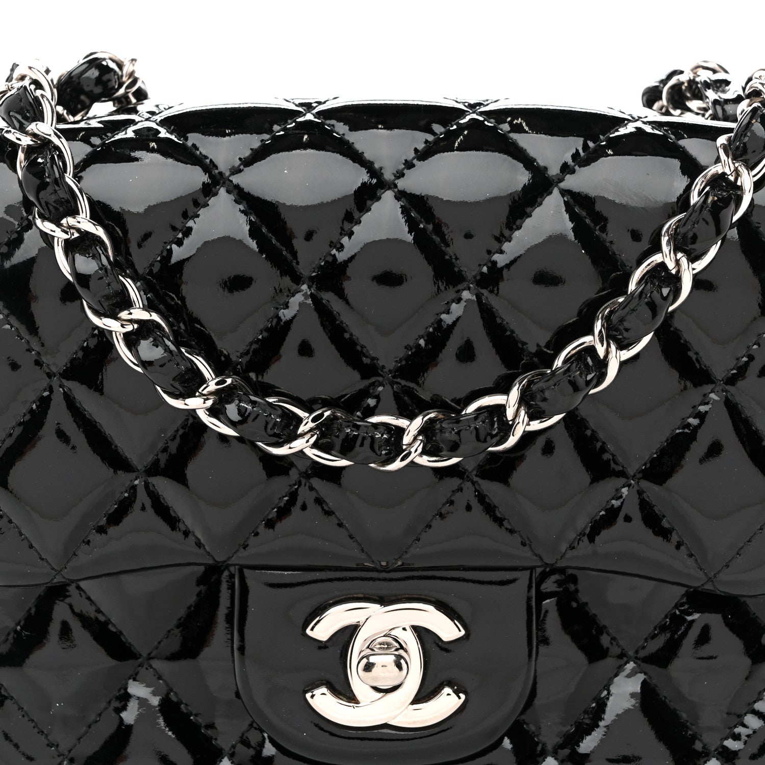 Patent Calfskin Quilted Mini Square Flap Black