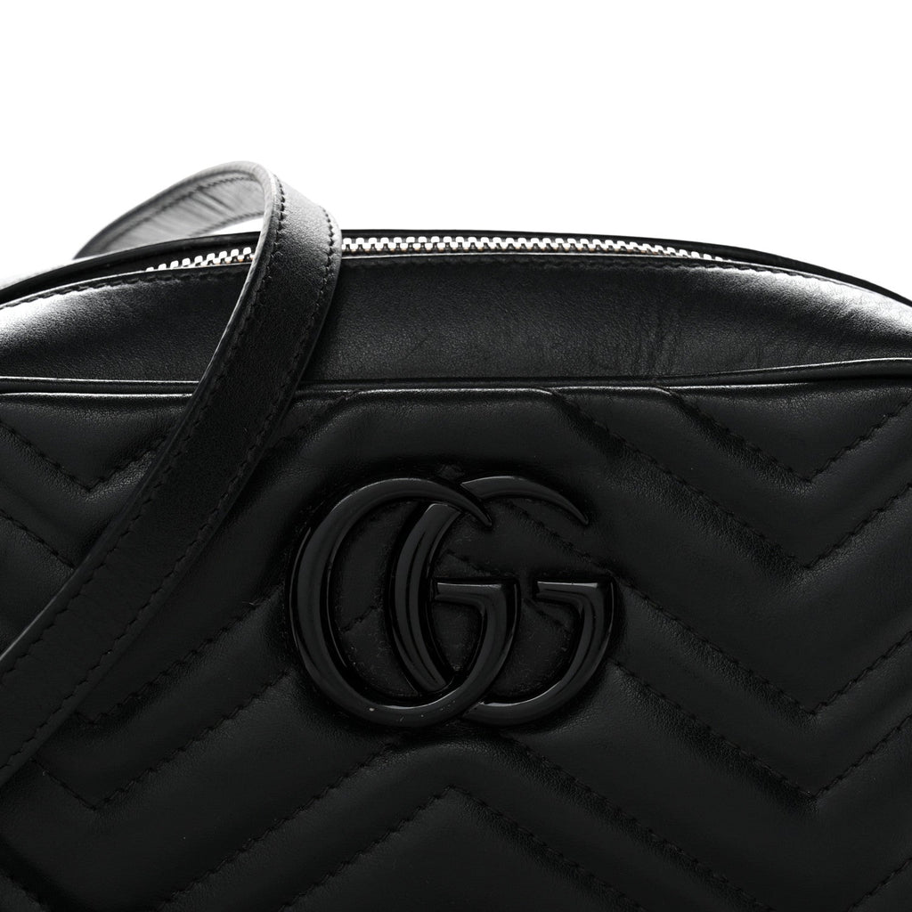 Calfskin Matelasse Monochrome Small GG Marmont Chain Shoulder Bag Black