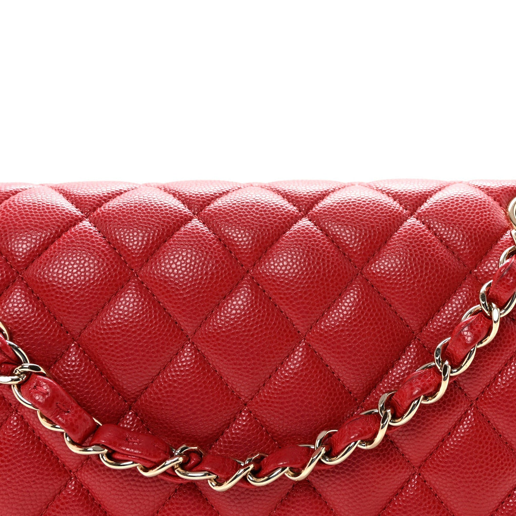 Caviar Quilted Medium Double Flap Red
