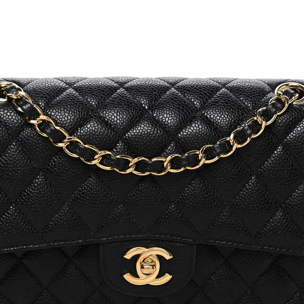 Caviar Quilted Medium Double Flap Black