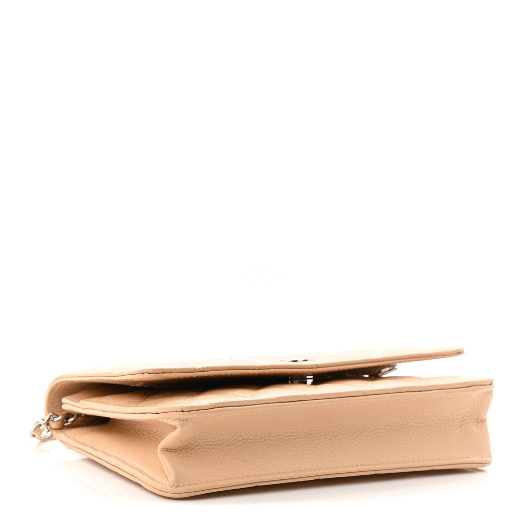 Caviar Quilted Wallet on Chain WOC Beige