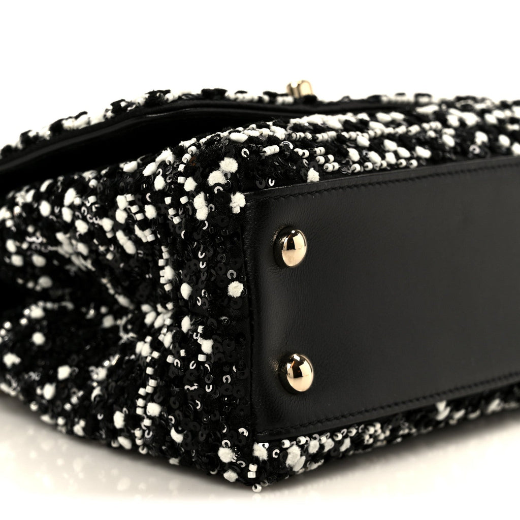 Lambskin Sequin Beaded Extra Mini Coco Handle Flap Black White