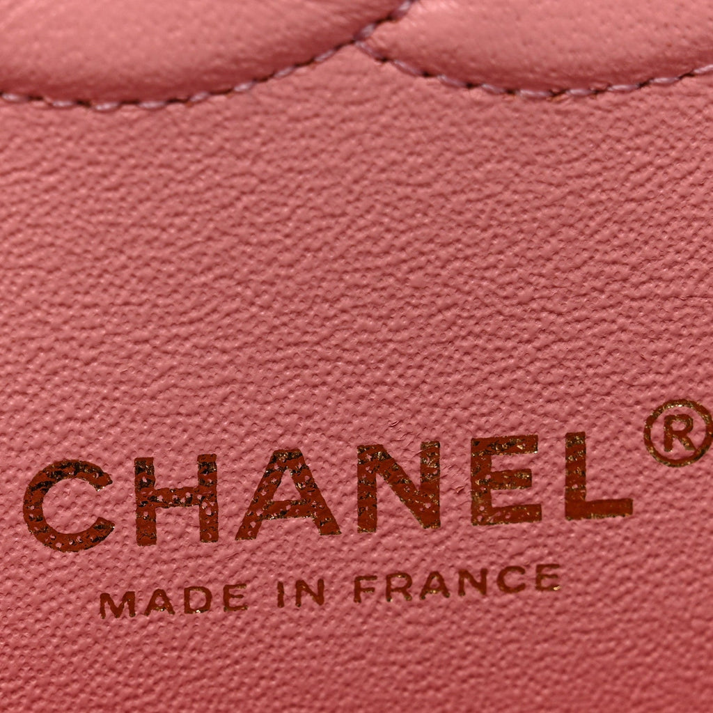 Caviar Flat Chevron Quilted Medium Double Flap Pink