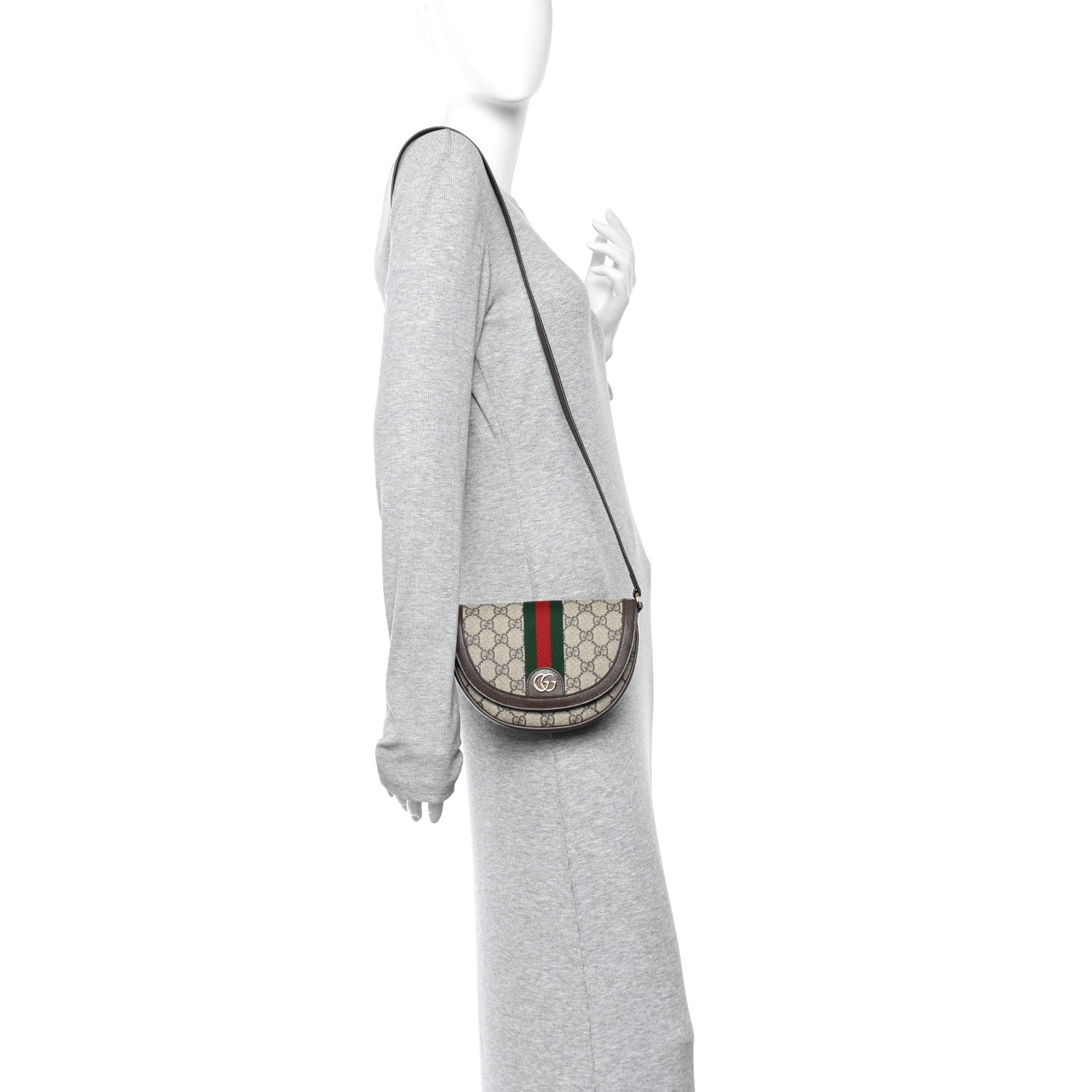 GG Supreme Monogram Textured Dollar Calfskin Web Mini Ophidia Flap Shoulder Bag Beige Ebony New Acero