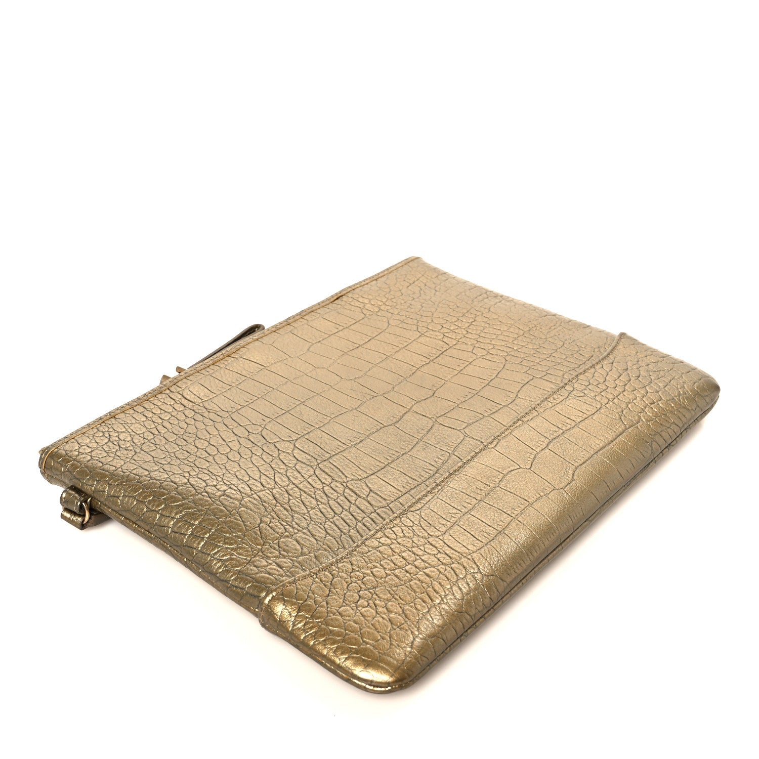 Metallic Calfskin Crocodile Embossed Medium Gabrielle Cosmetic Case Gold