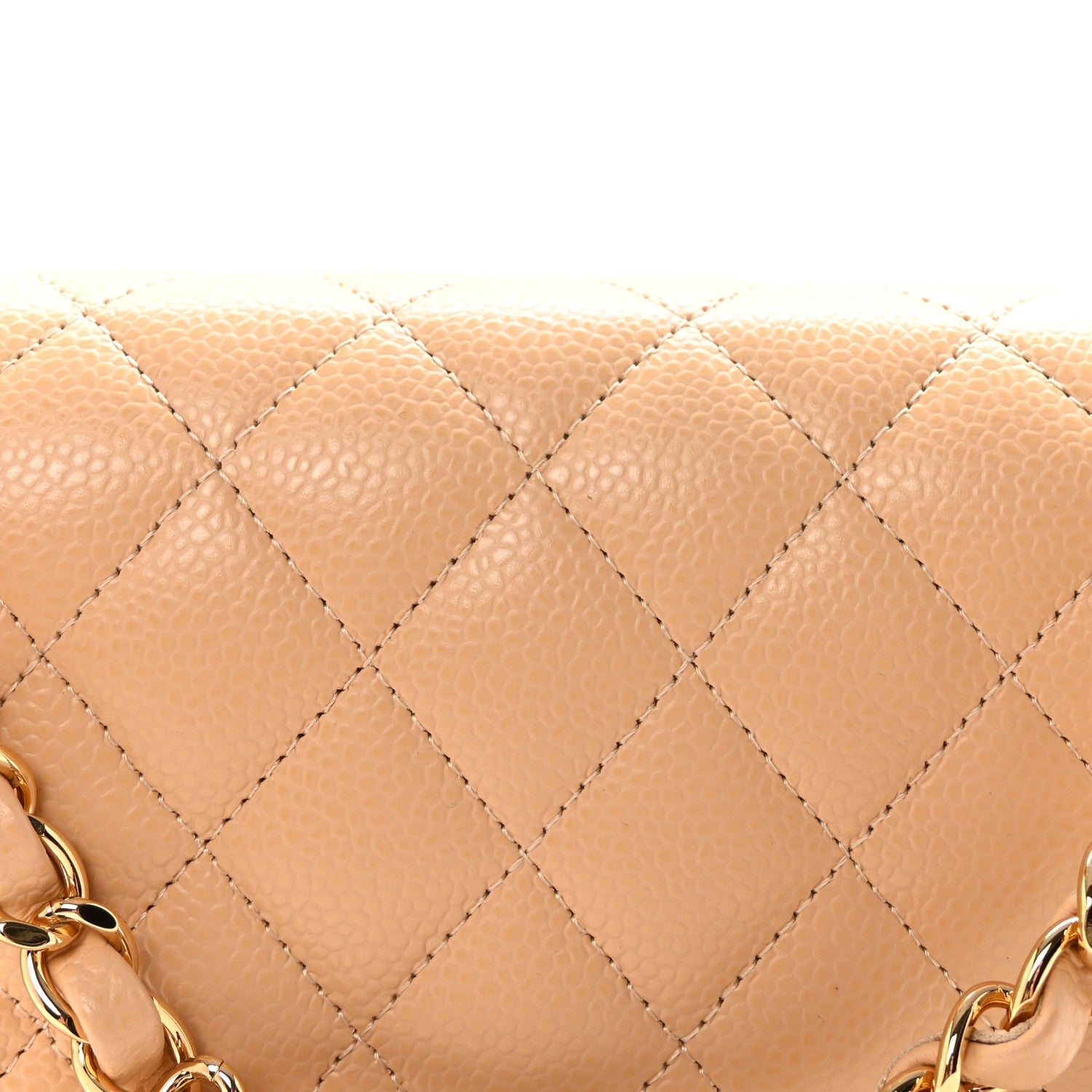 Caviar Quilted Medium Double Flap Beige