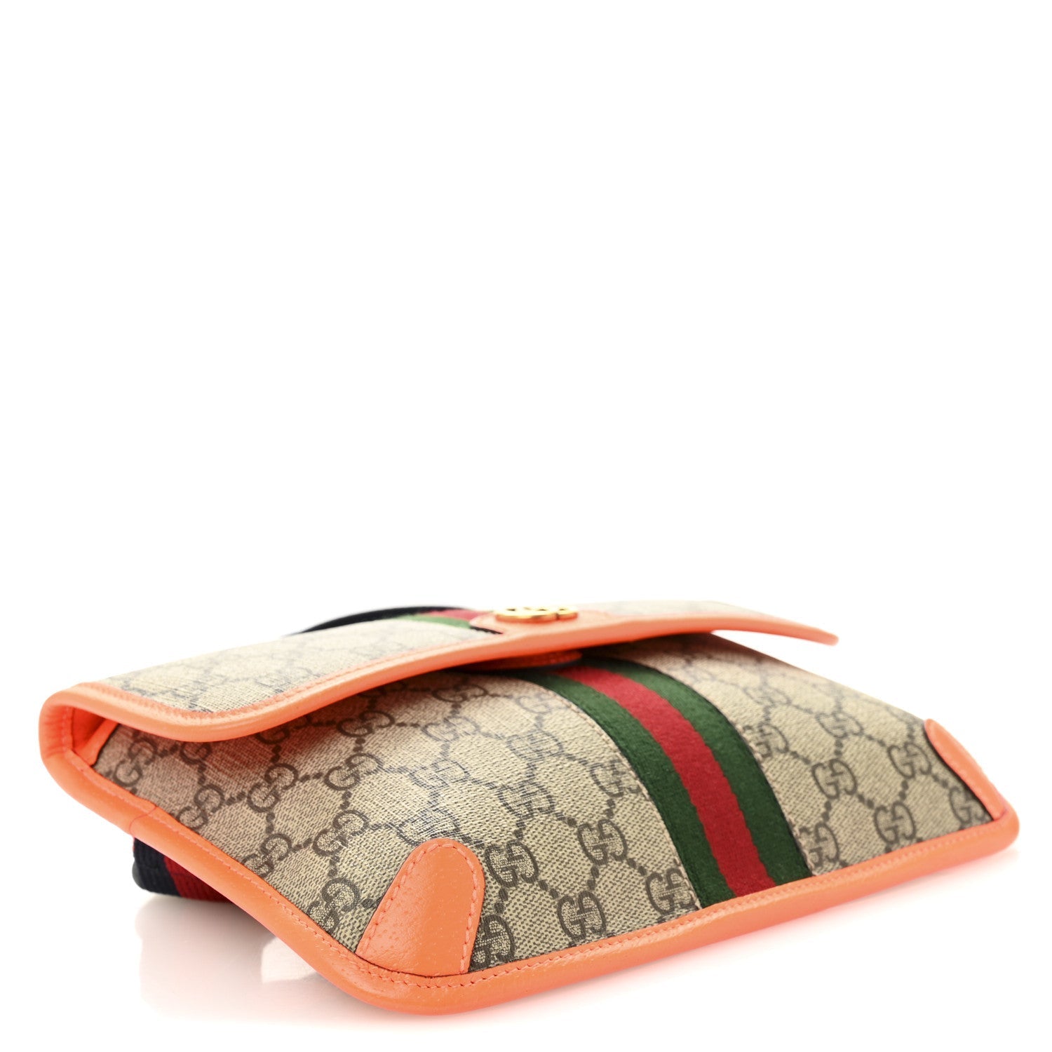 GG Supreme Monogram Web Small Ophidia Belt Bag Beige Ebony Orange Fluo