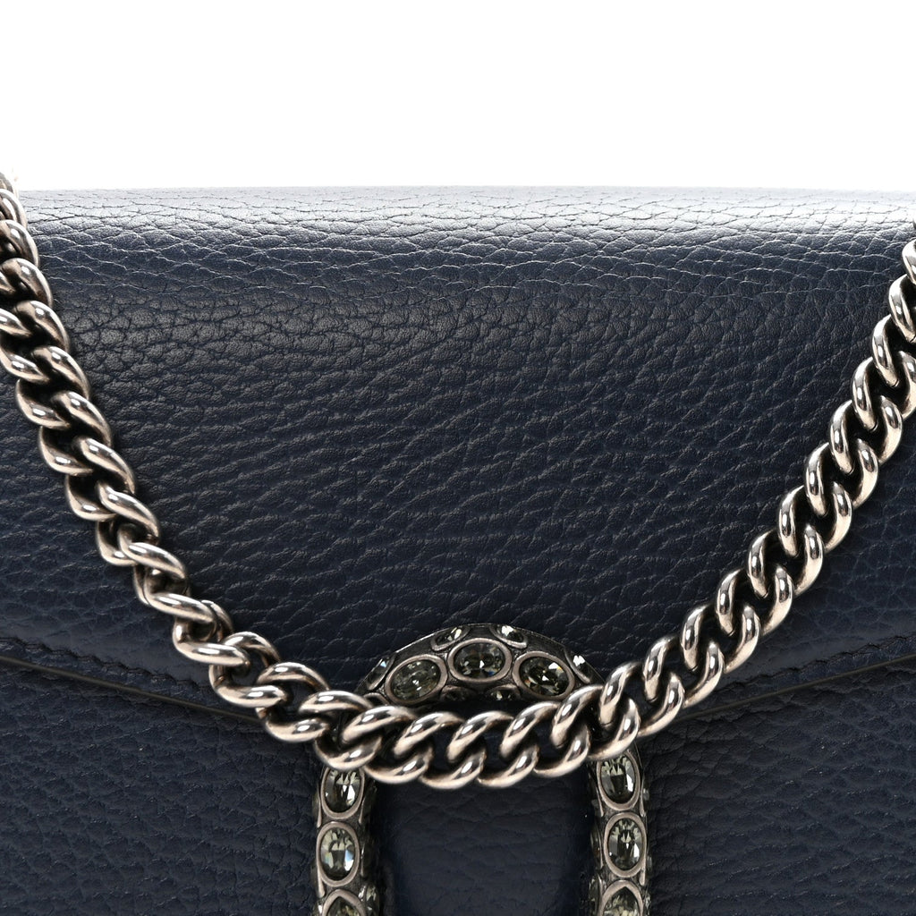 Dollar Calfskin Crystal Mini Dionysus Chain Wallet Blue Agata Black Diamond