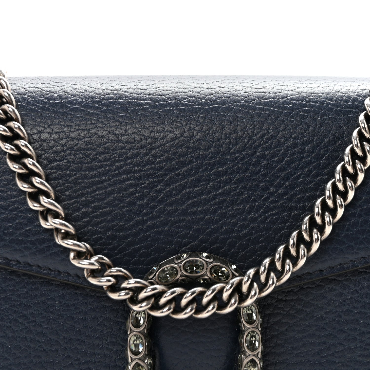 Dollar Calfskin Crystal Mini Dionysus Chain Wallet Blue Agata Black Diamond