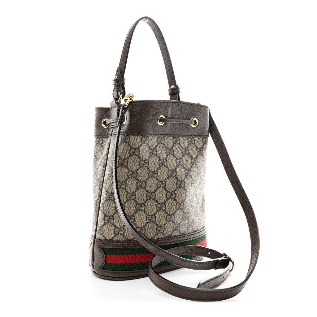 GG Supreme Monogram Web Small Ophidia Bucket Bag Brown