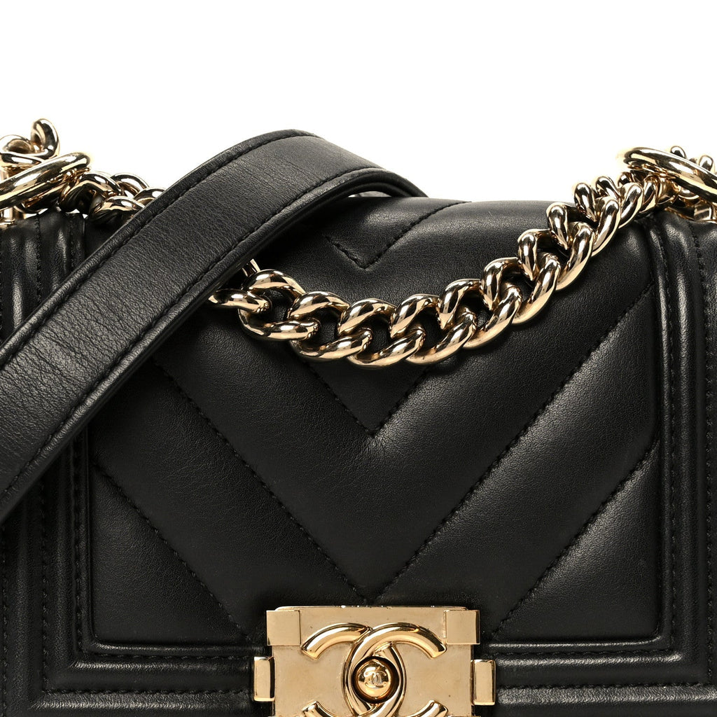 Lambskin Chevron Quilted Mini Boy Flap  Black