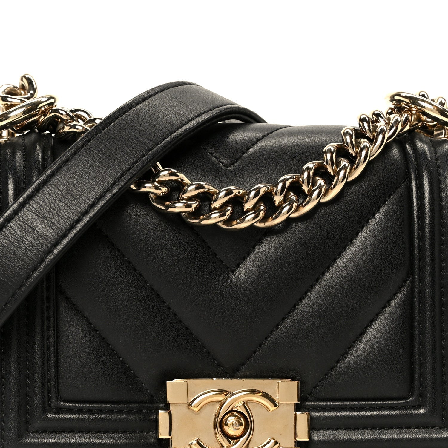 Lambskin Chevron Quilted Mini Boy Flap  Black