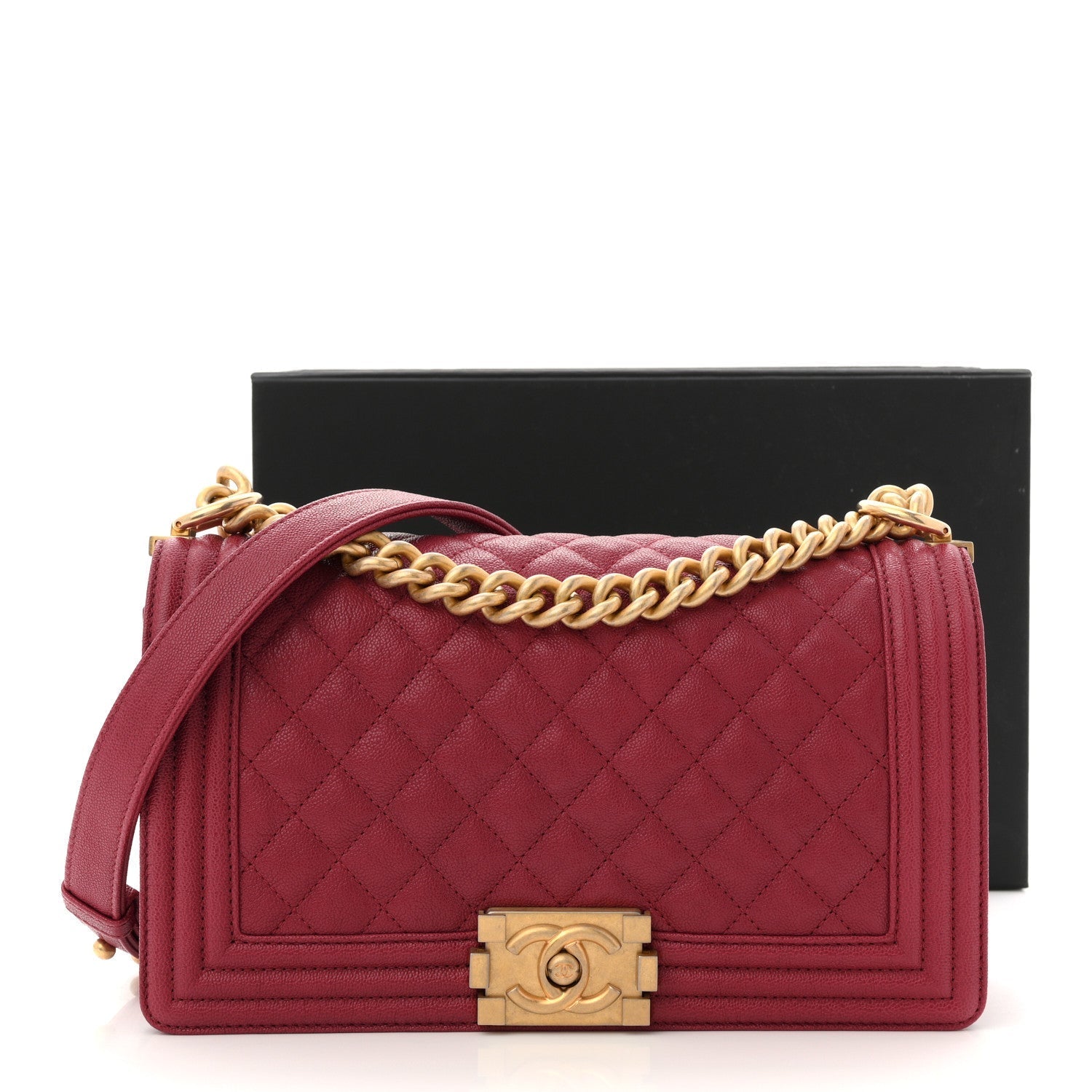 Caviar Quilted Medium Boy Flap Red