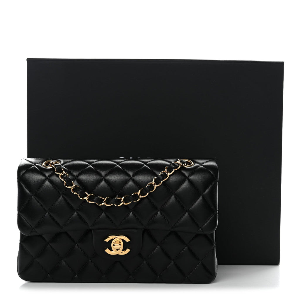Lambskin Quilted Small Double Flap Black