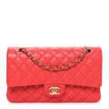 Caviar Quilted Medium Double Flap Red