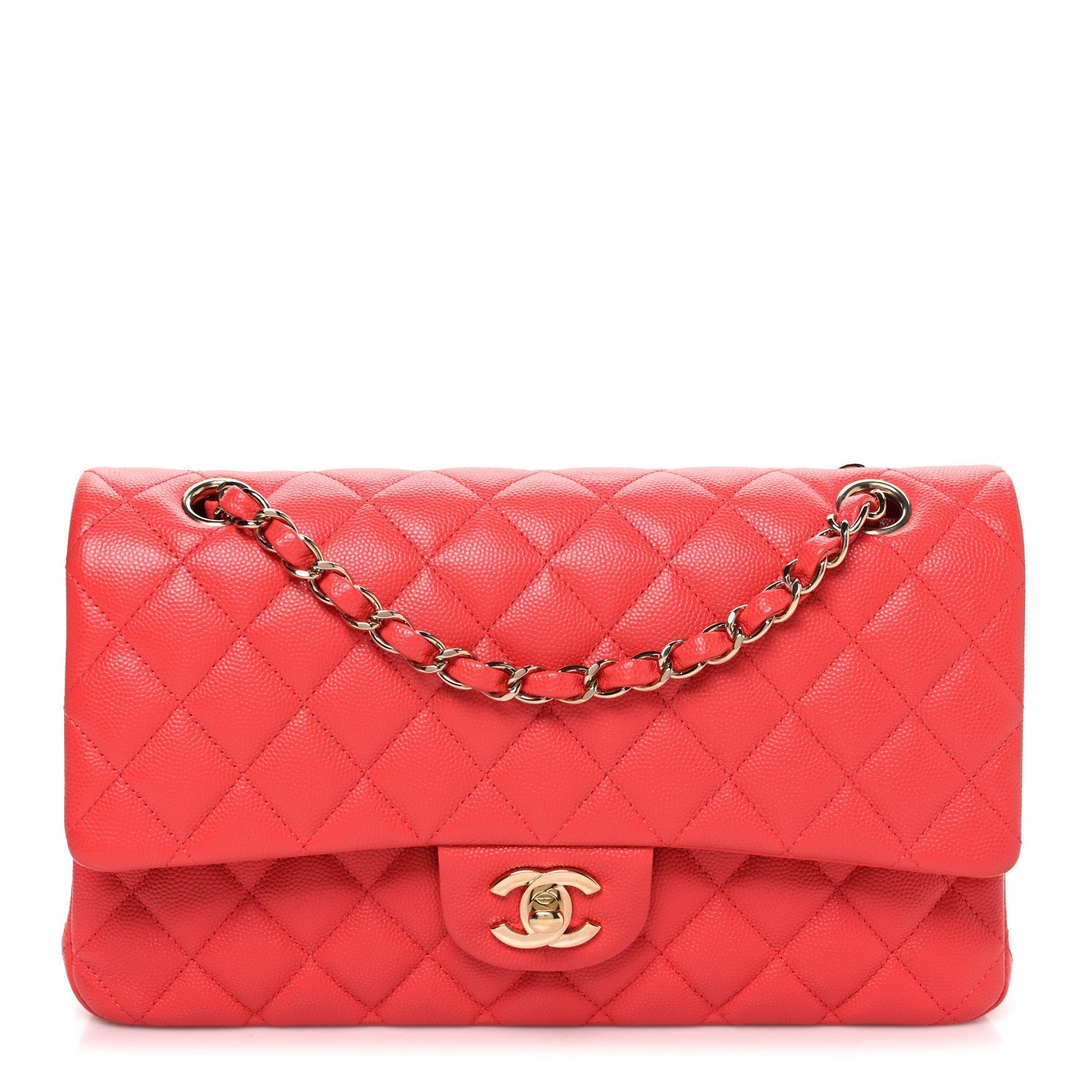 Caviar Quilted Medium Double Flap Red