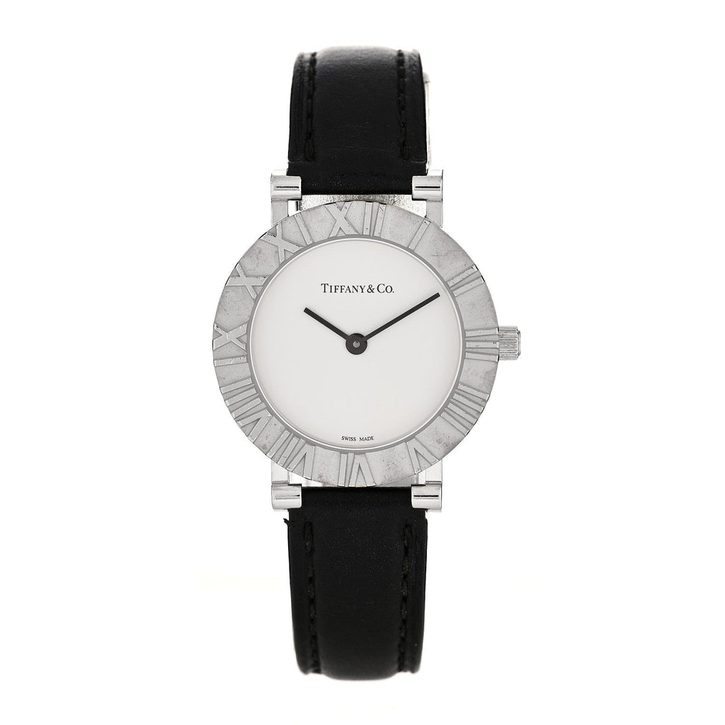 Sterling Silver Calfskin 29mm Atlas Quartz Watch Black