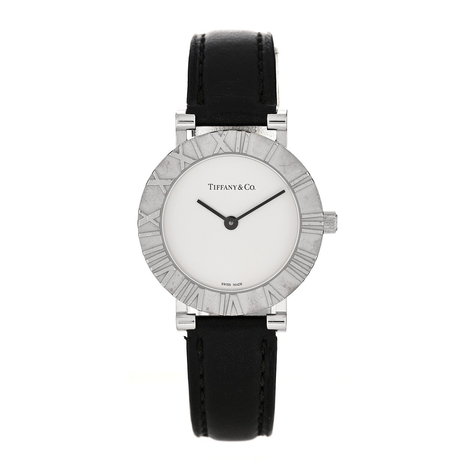 Sterling Silver Calfskin 29mm Atlas Quartz Watch Black