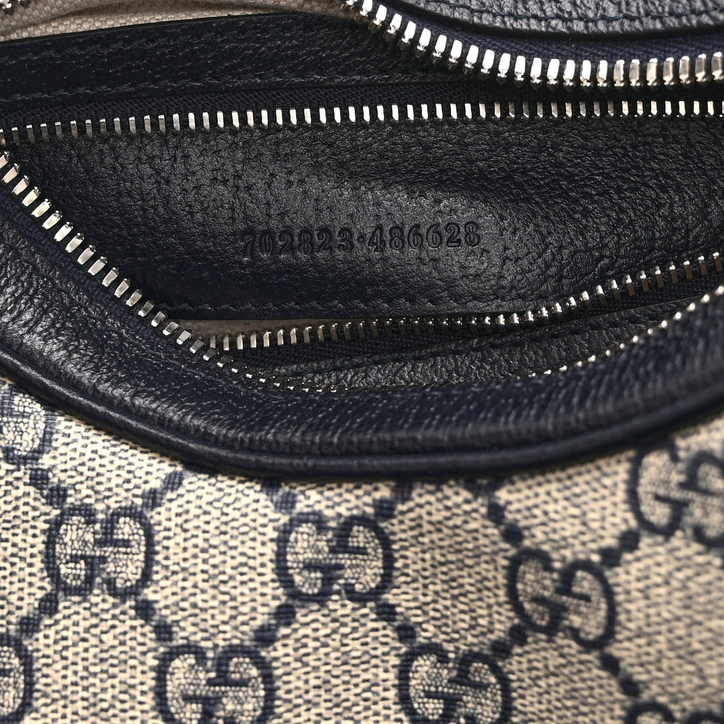 GG Supreme Monogram Textured Calfskin Web Small Attache Shoulder Bag Beige Blue