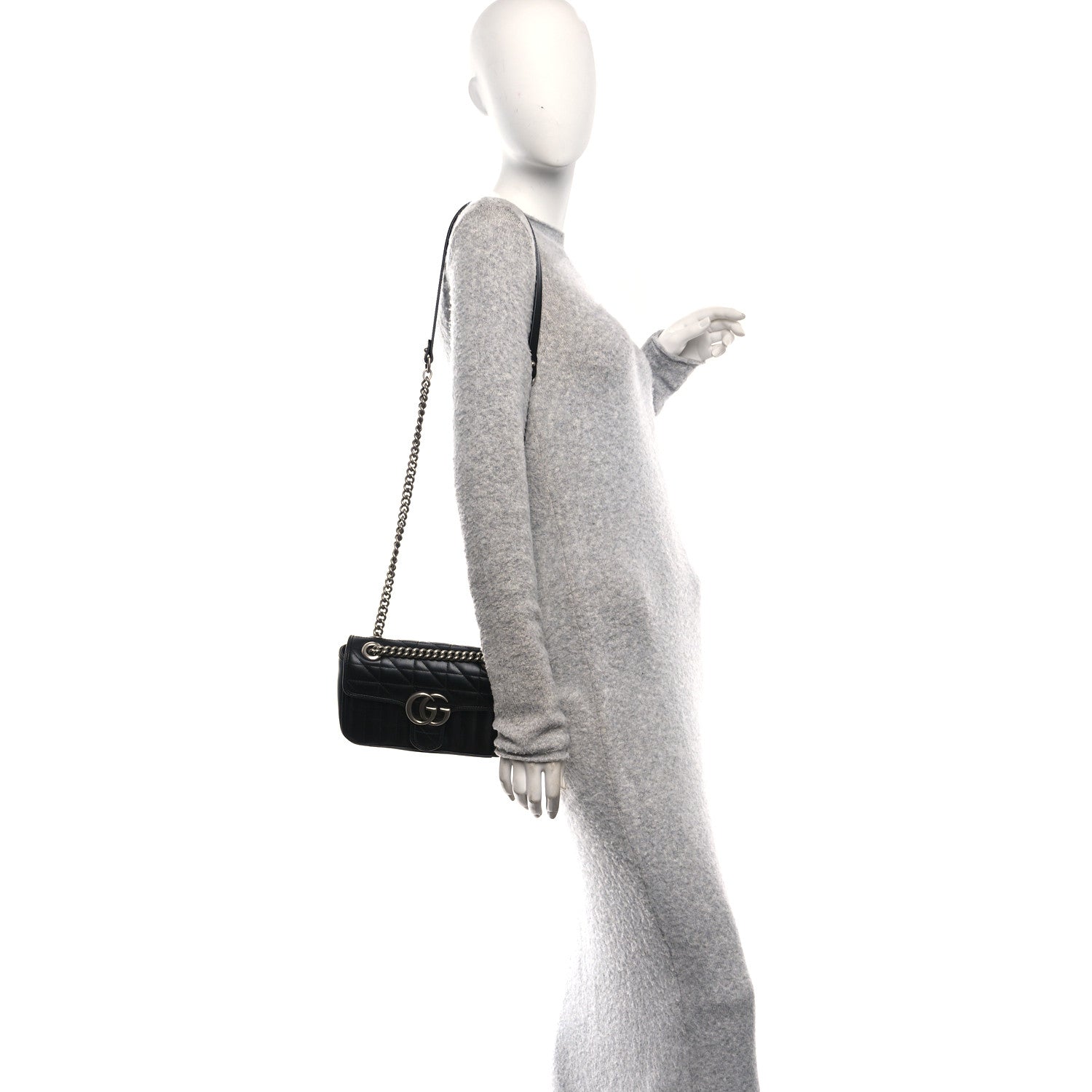 Calfskin Matelasse Aria Mini GG Marmont Shoulder Bag Black