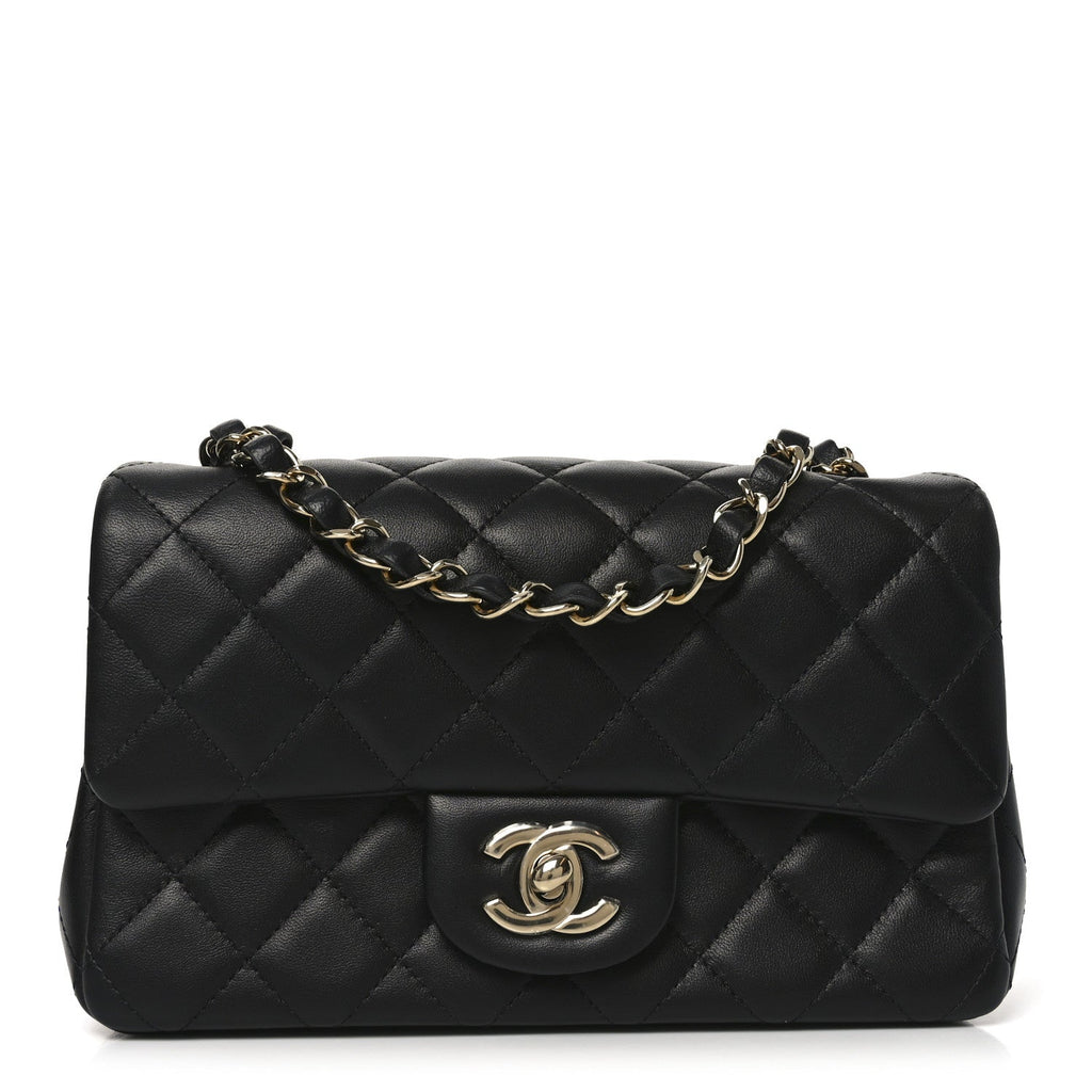 Lambskin Quilted Mini Rectangular Flap Black