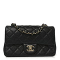 Lambskin Quilted Mini Rectangular Flap Black