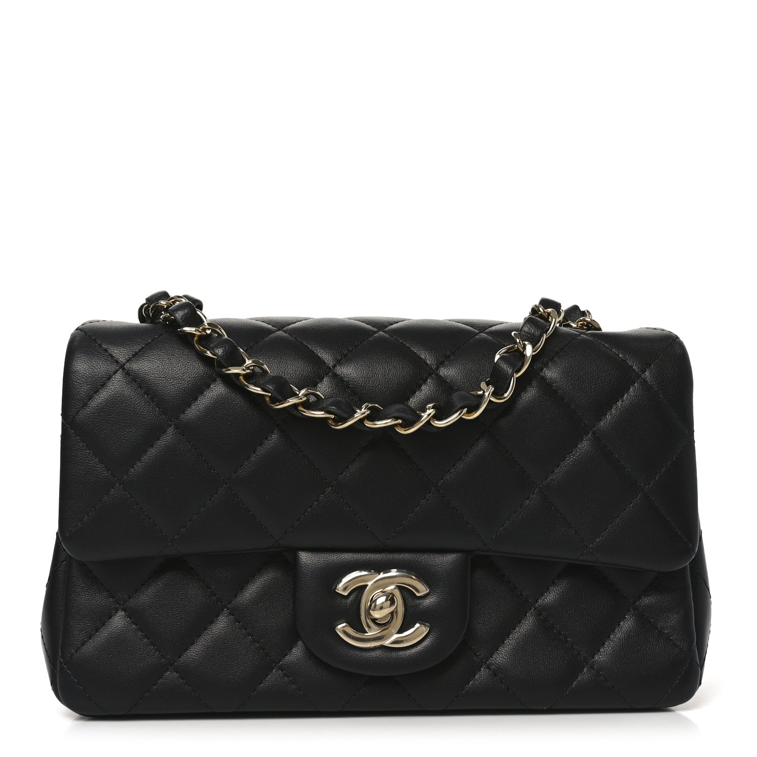 Lambskin Quilted Mini Rectangular Flap Black