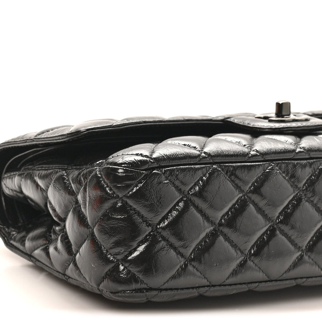 Shiny Crumpled Calfskin Quilted Medium Double Flap So Black