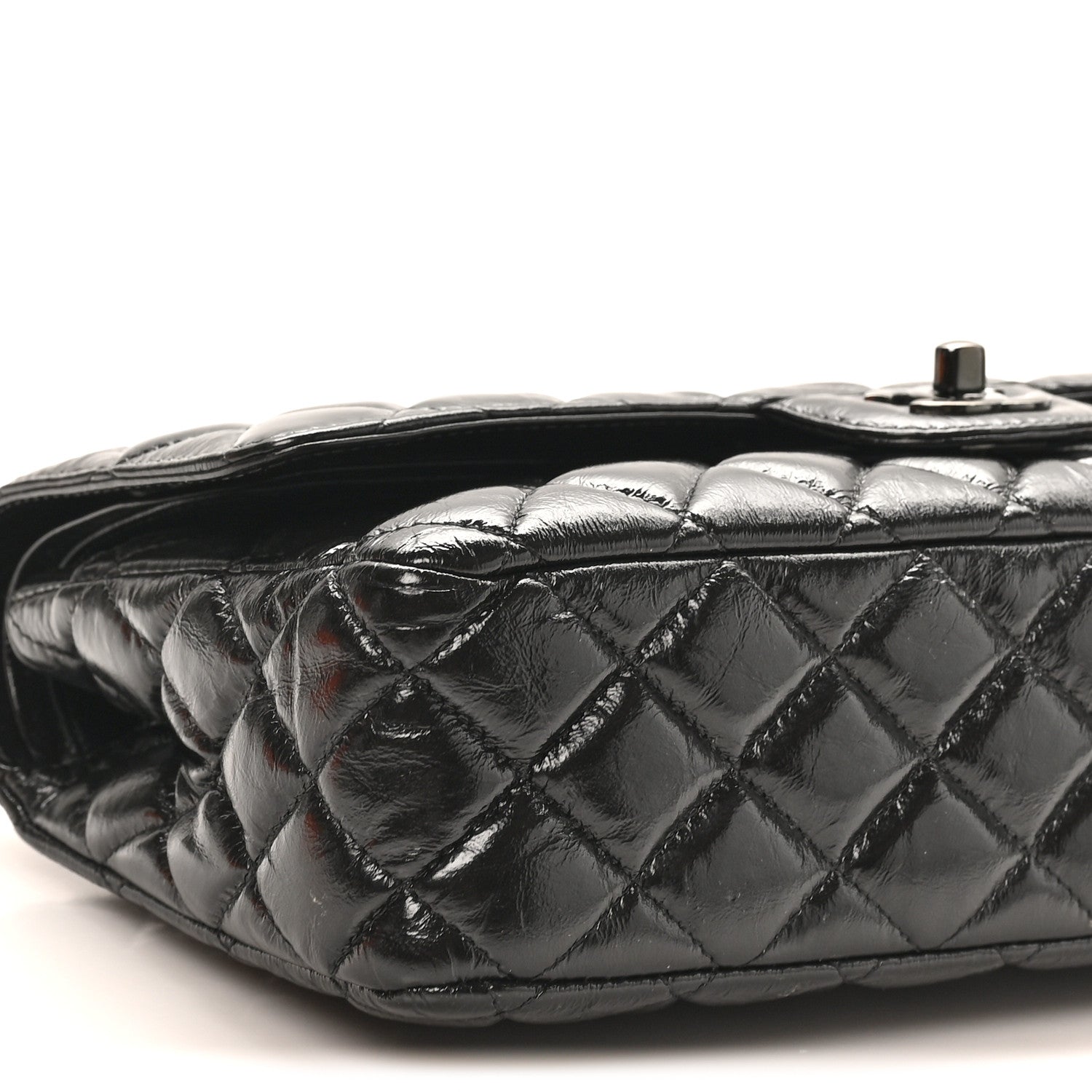 Shiny Crumpled Calfskin Quilted Medium Double Flap So Black