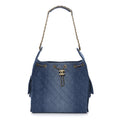 Washed Denim Quilted Medium Chanel 25 Handbag Blue