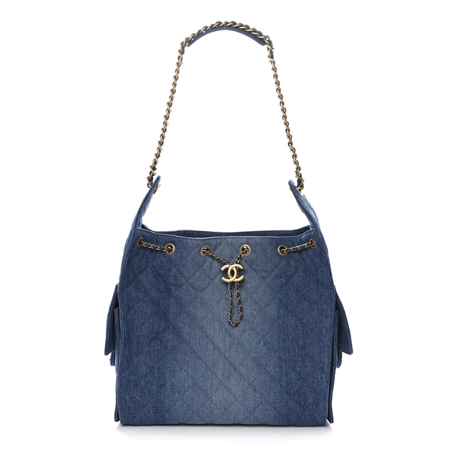 Washed Denim Quilted Medium Chanel 25 Handbag Blue