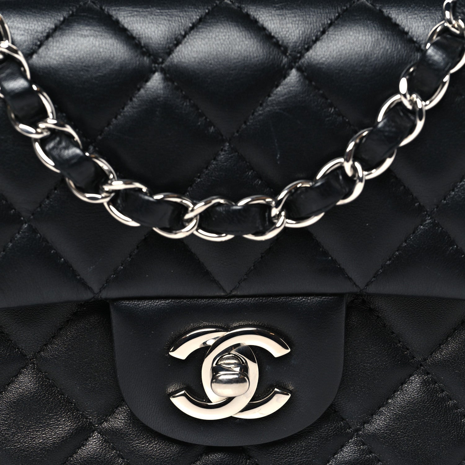 Lambskin Quilted Mini Rectangular Flap Black