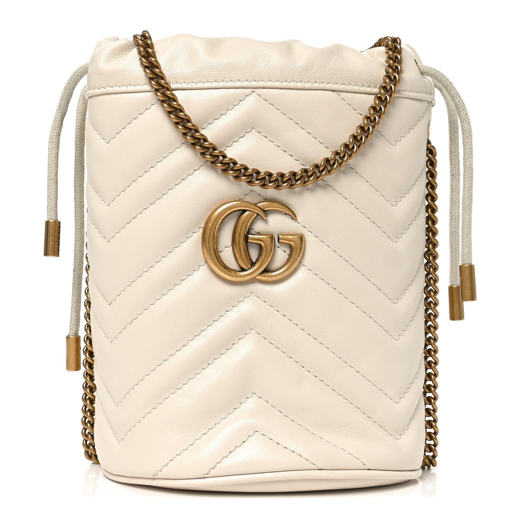 Calfskin Matelasse Mini GG Marmont 2.0 Bucket Bag White