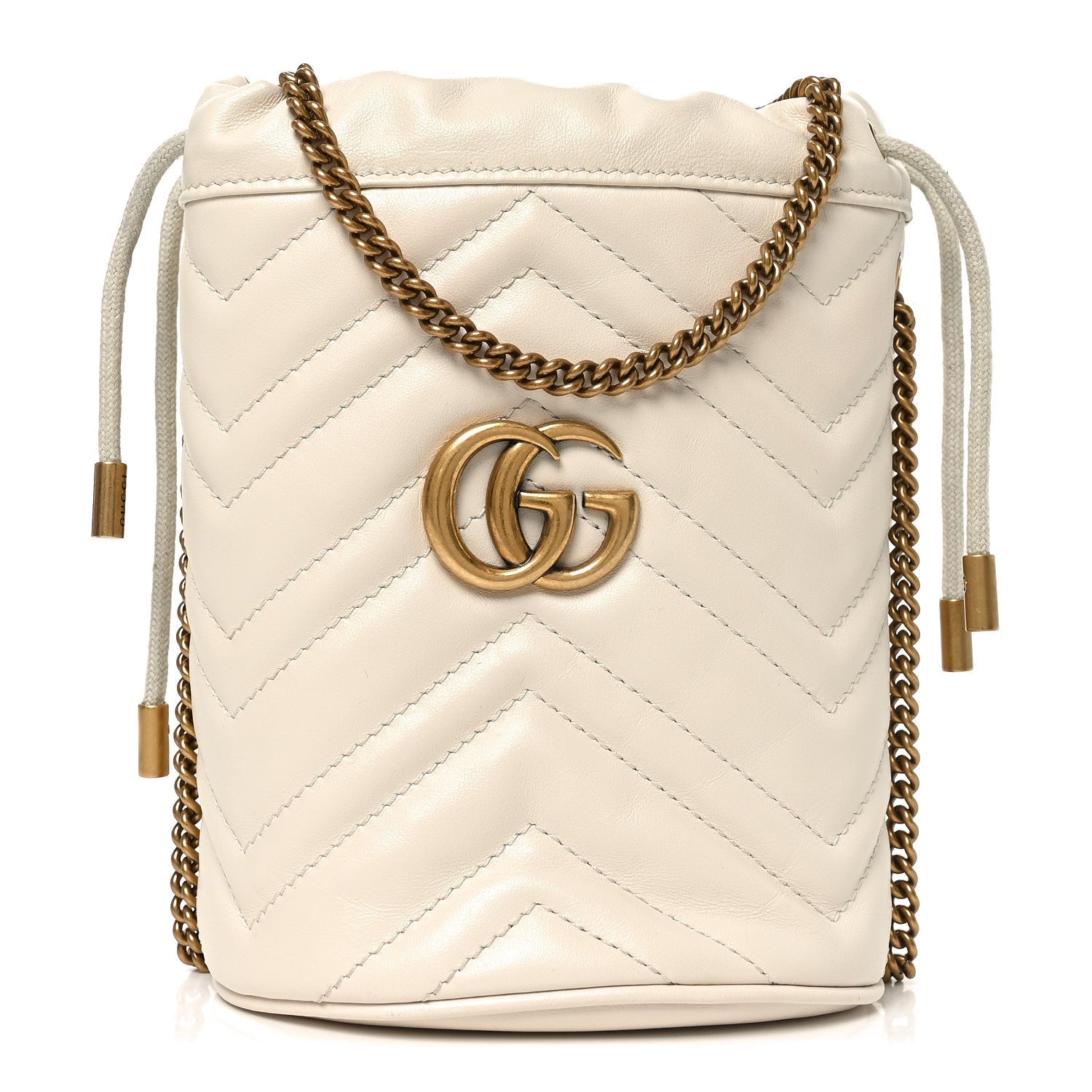 Calfskin Matelasse Mini GG Marmont 2.0 Bucket Bag White