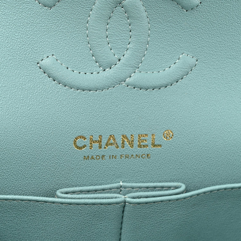 Caviar Quilted Small Double Flap Light Blue