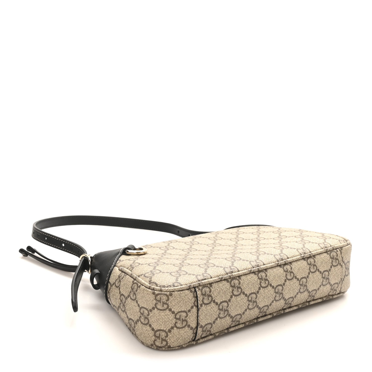 GG Supreme Monogram Textured Calfskin Small Emblem Shoulder Bag Beige Black