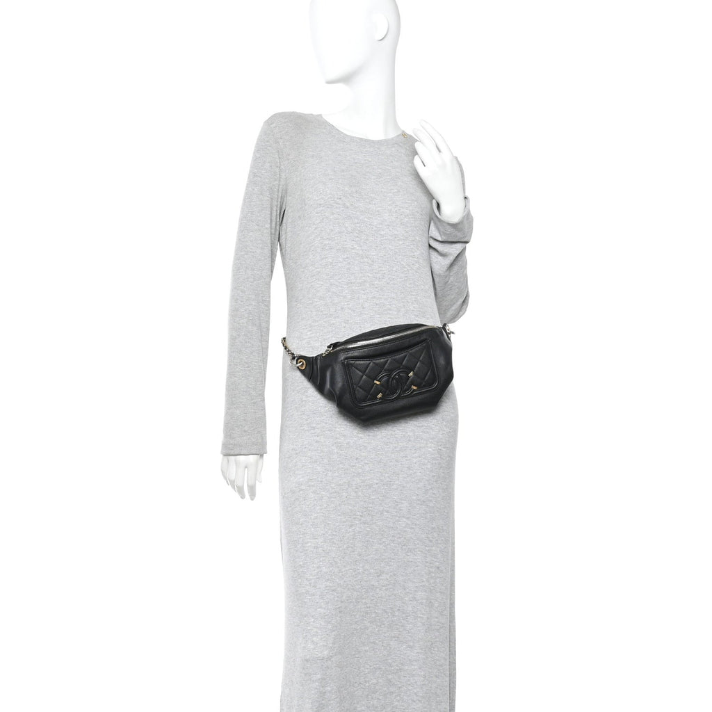 Caviar Quilted Filigree Waist Bag Black